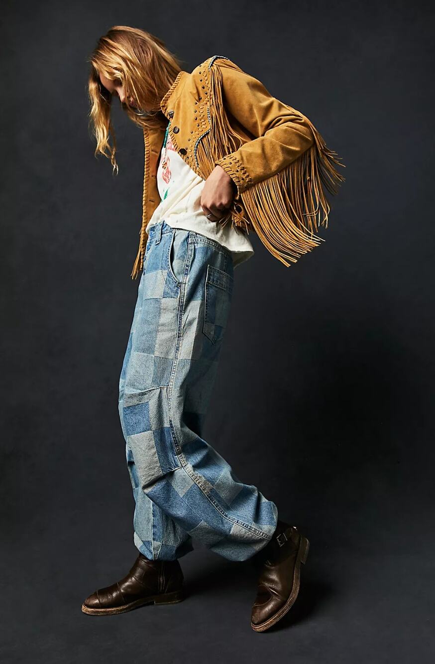 Free People We the Free Newbies Slouchy Wide Leg Patchwork Jeans Women's Size M